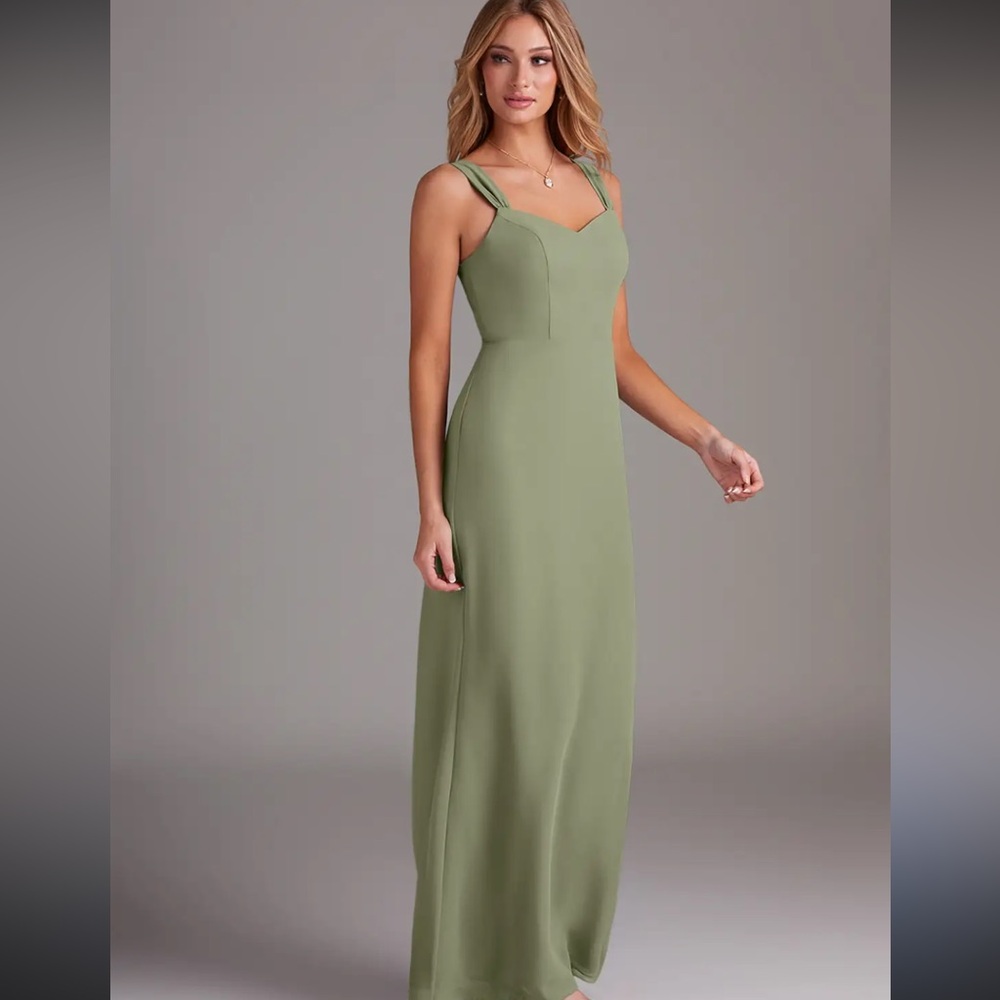 Azazie Dusty Sage Sheath Square Neckline Chiffon Dress size 0